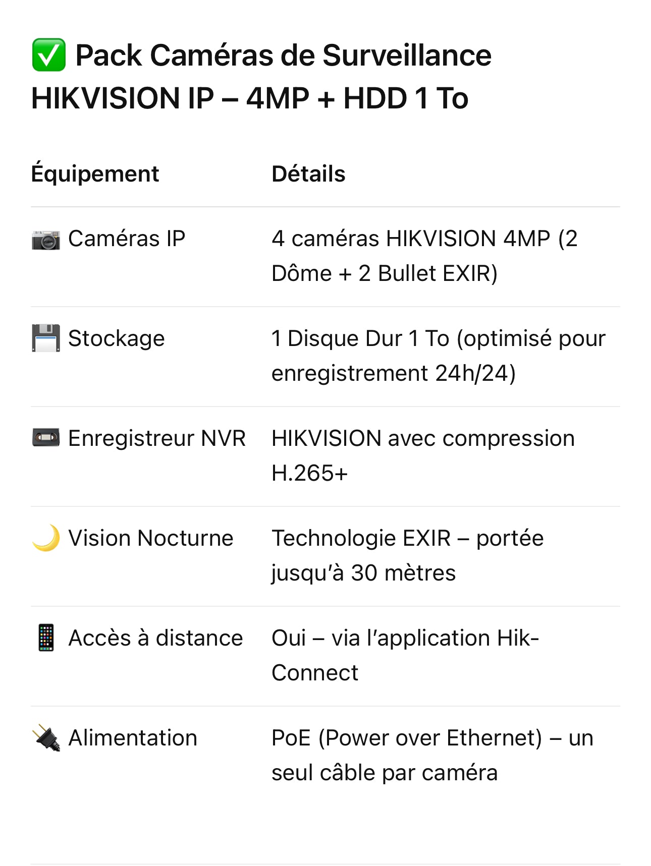✅ Pack Caméras de Surveillance HIKVISION IP – 4MP + HDD 1 To