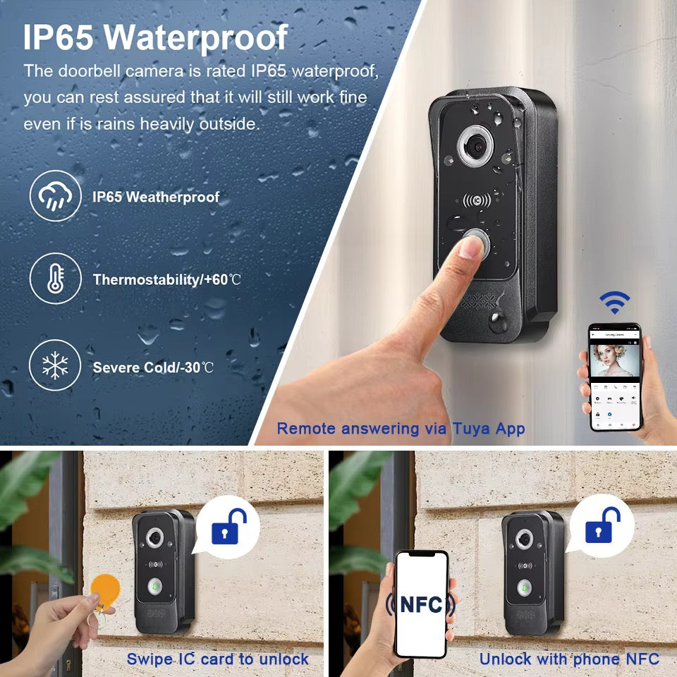 Visiophone HD 10 Pouces avec écran tactile, vision nocturne, NFC et contrôle WiFi