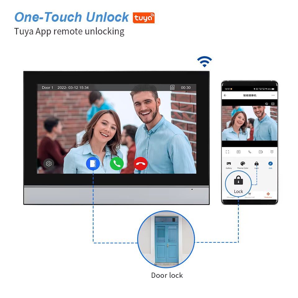 Visiophone HD 10 Pouces avec écran tactile, vision nocturne, NFC et contrôle WiFi