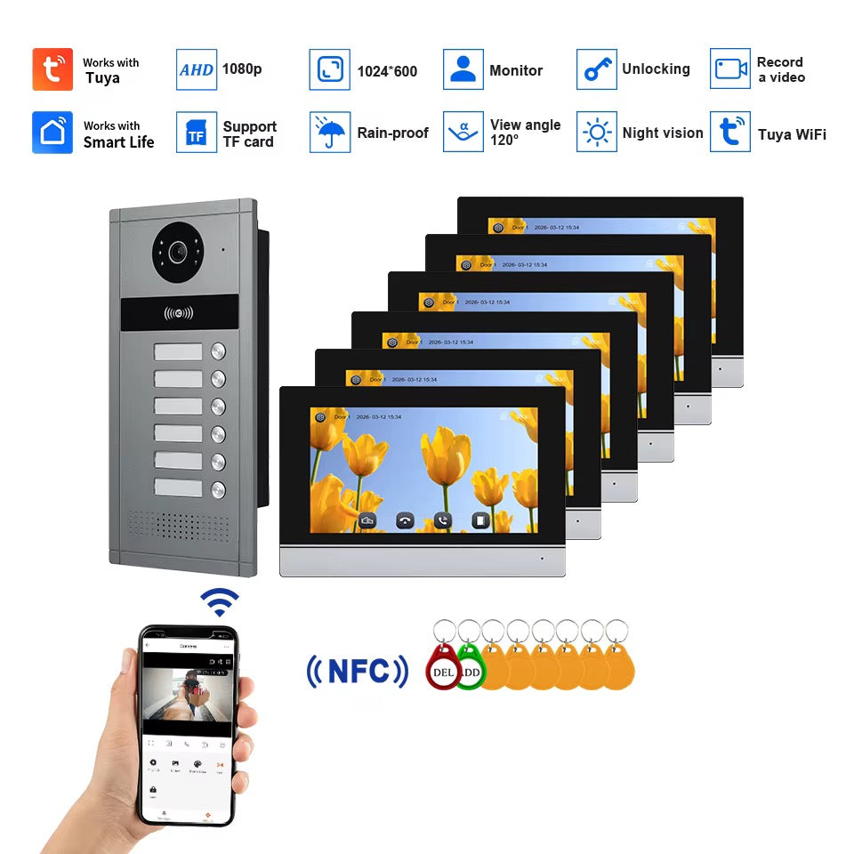 Visiophone HD 07 Pouces 06 poste avec 06 écran tactile, vision nocturne, NFC et contrôle WiFi NOIR