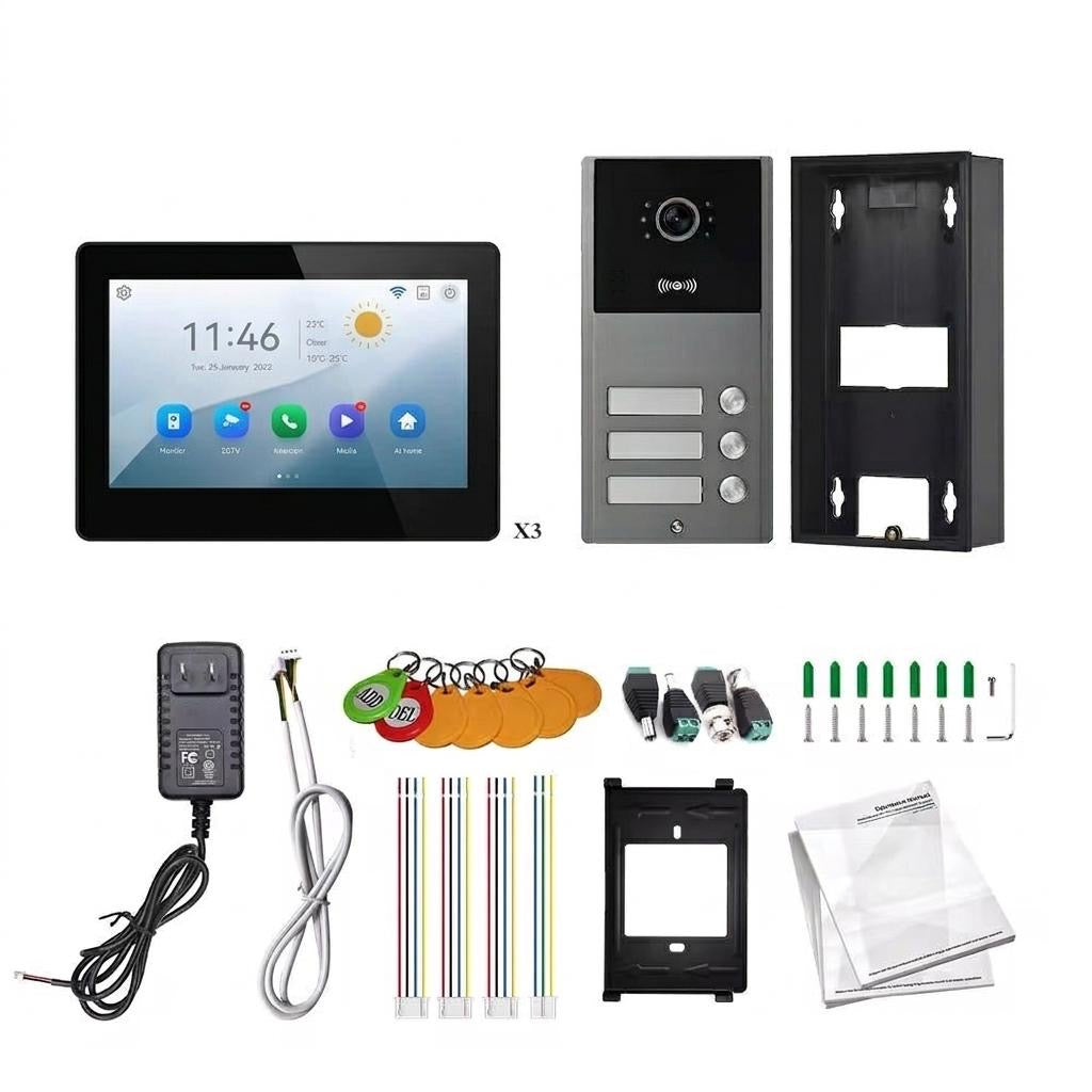 Visiophone HD 07 Pouces 03 poste avec 03 écran tactile, vision nocturne, NFC et contrôle WiFi NOIR