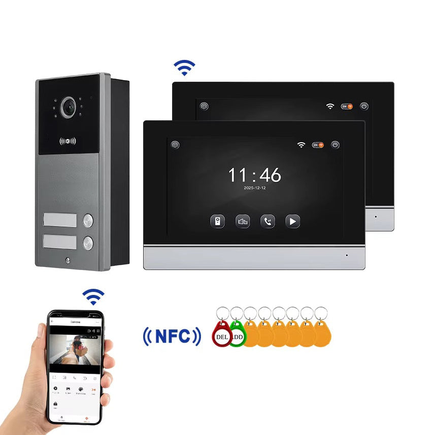 Visiophone HD 07 Pouces 02 poste avec 02 écran tactile, vision nocturne, NFC et contrôle WiFi NOIR