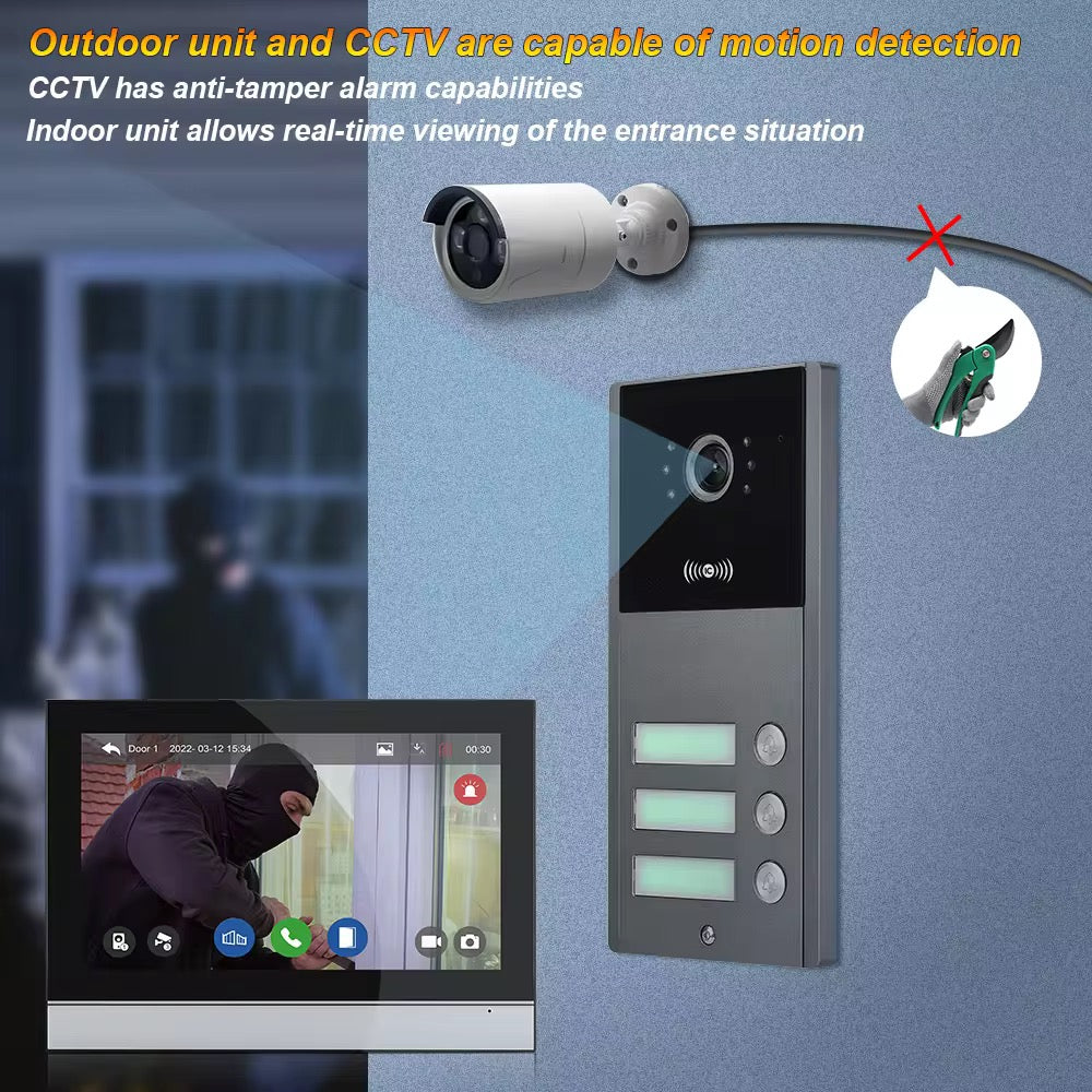 Visiophone HD 07 Pouces 03 poste avec 03 écran tactile, vision nocturne, NFC et contrôle WiFi NOIR