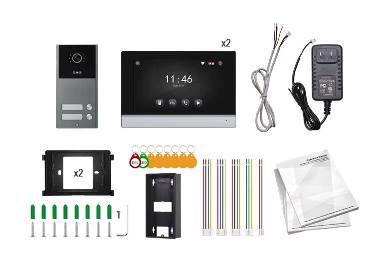 Visiophone HD 07 Pouces 02 poste avec 02 écran tactile, vision nocturne, NFC et contrôle WiFi NOIR