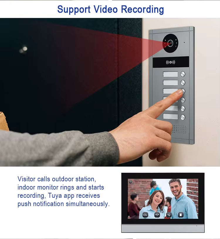 Visiophone HD 07 Pouces 06 poste avec 06 écran tactile, vision nocturne, NFC et contrôle WiFi NOIR