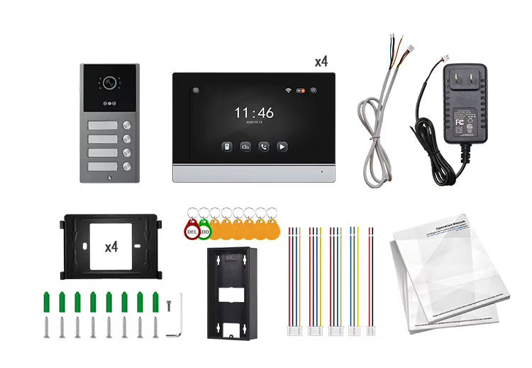 Visiophone HD 07 Pouces 04 poste avec 04 écran tactile, vision nocturne, NFC et contrôle WiFi NOIR