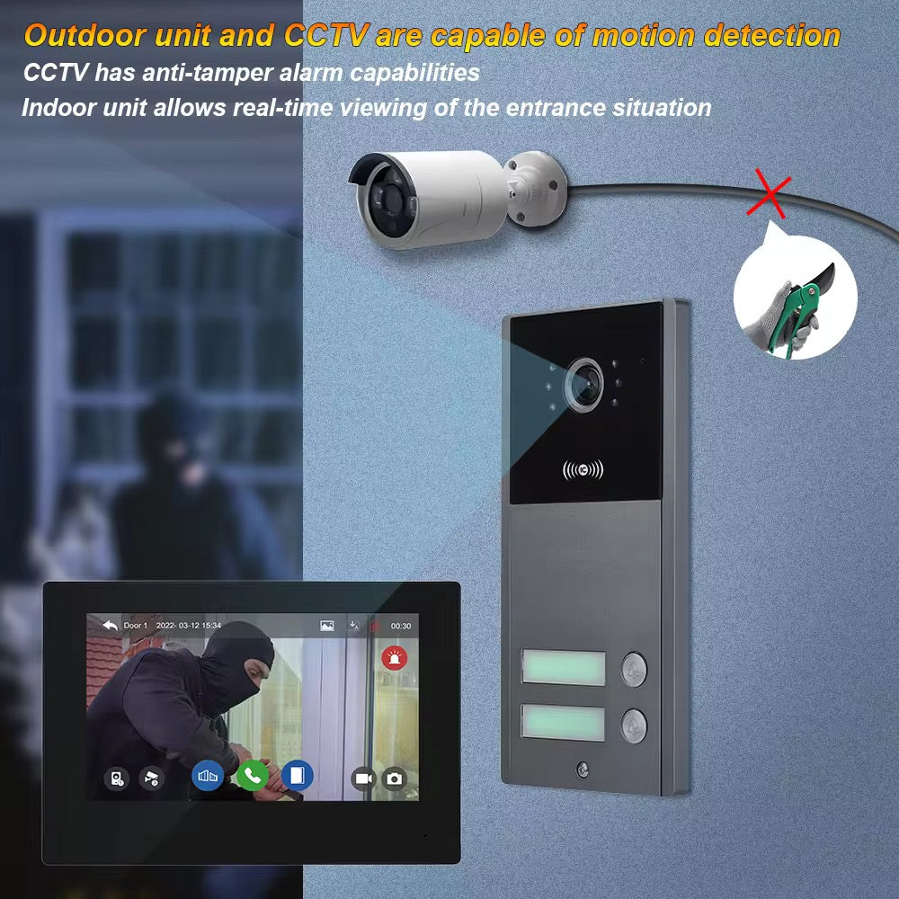 Visiophone HD 07 Pouces 02 poste avec 02 écran tactile, vision nocturne, NFC et contrôle WiFi NOIR