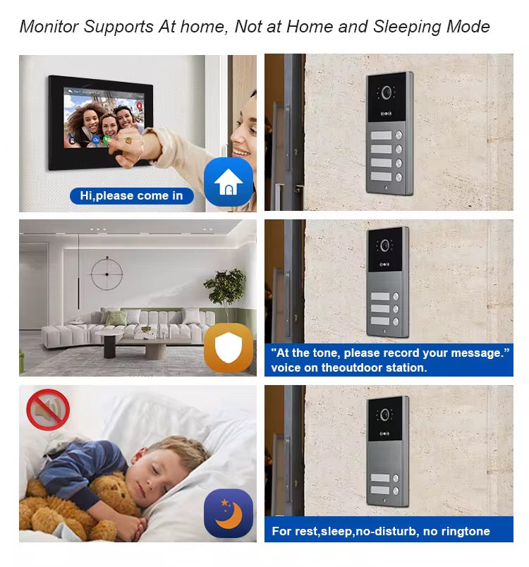 Visiophone HD 07 Pouces 04 poste avec 04 écran tactile, vision nocturne, NFC et contrôle WiFi NOIR