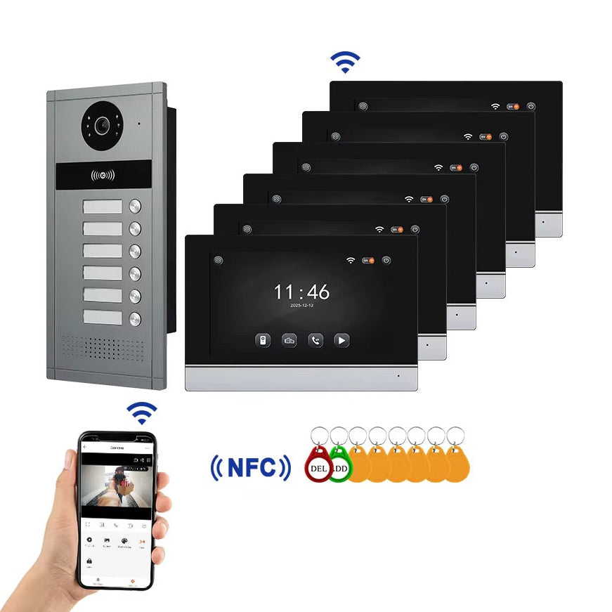 Visiophone HD 07 Pouces 06 poste avec 06 écran tactile, vision nocturne, NFC et contrôle WiFi NOIR