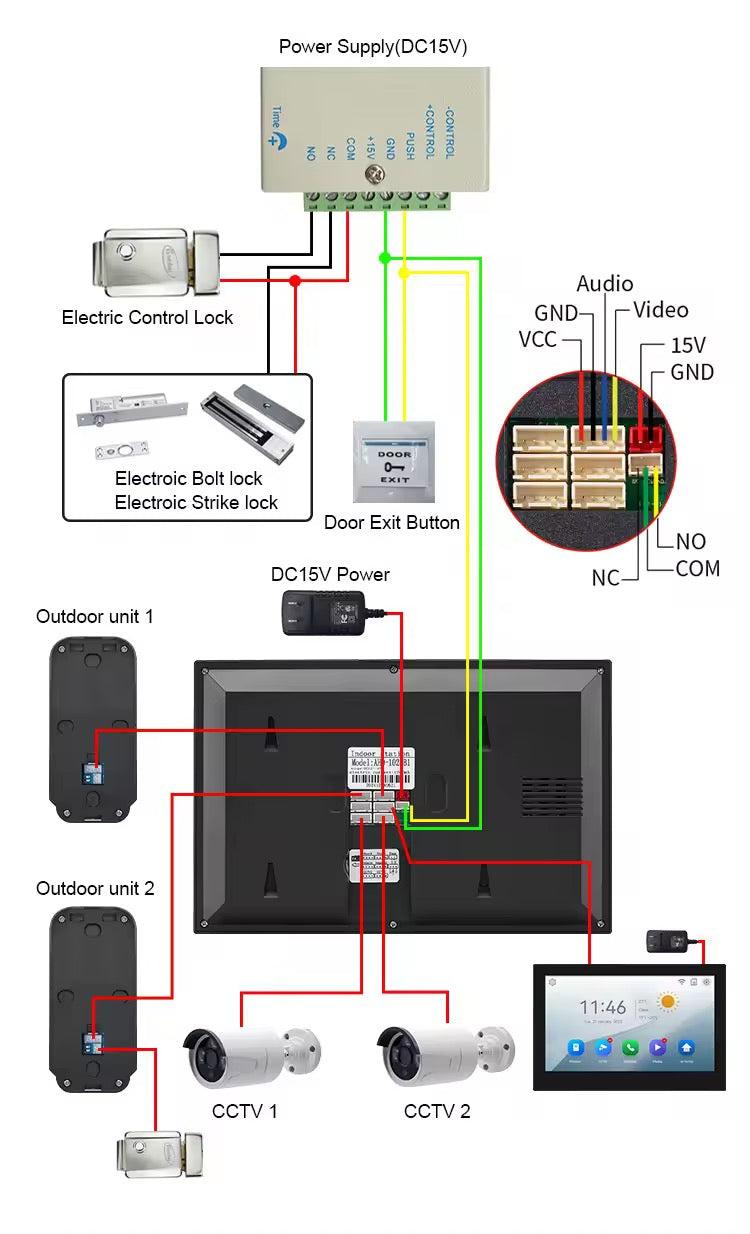Visiophone HD 10 Pouces avec écran tactile, vision nocturne, NFC et contrôle WiFi NOIR