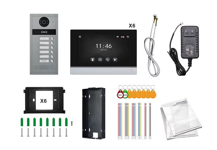 Visiophone HD 07 Pouces 06 poste avec 06 écran tactile, vision nocturne, NFC et contrôle WiFi NOIR