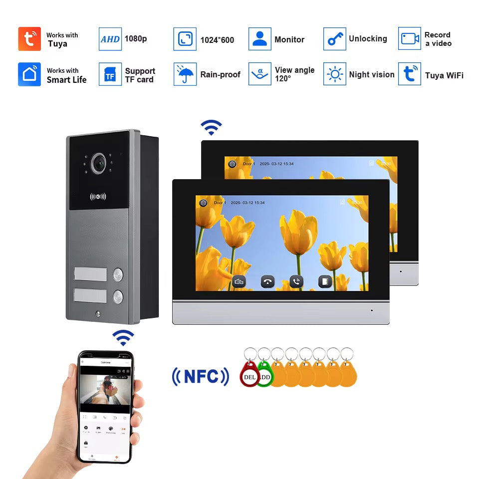 Visiophone HD 07 Pouces 02 poste avec 02 écran tactile, vision nocturne, NFC et contrôle WiFi NOIR