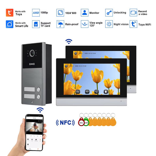 Visiophone HD 07 Pouces 02 poste avec 02 écran tactile, vision nocturne, NFC et contrôle WiFi NOIR