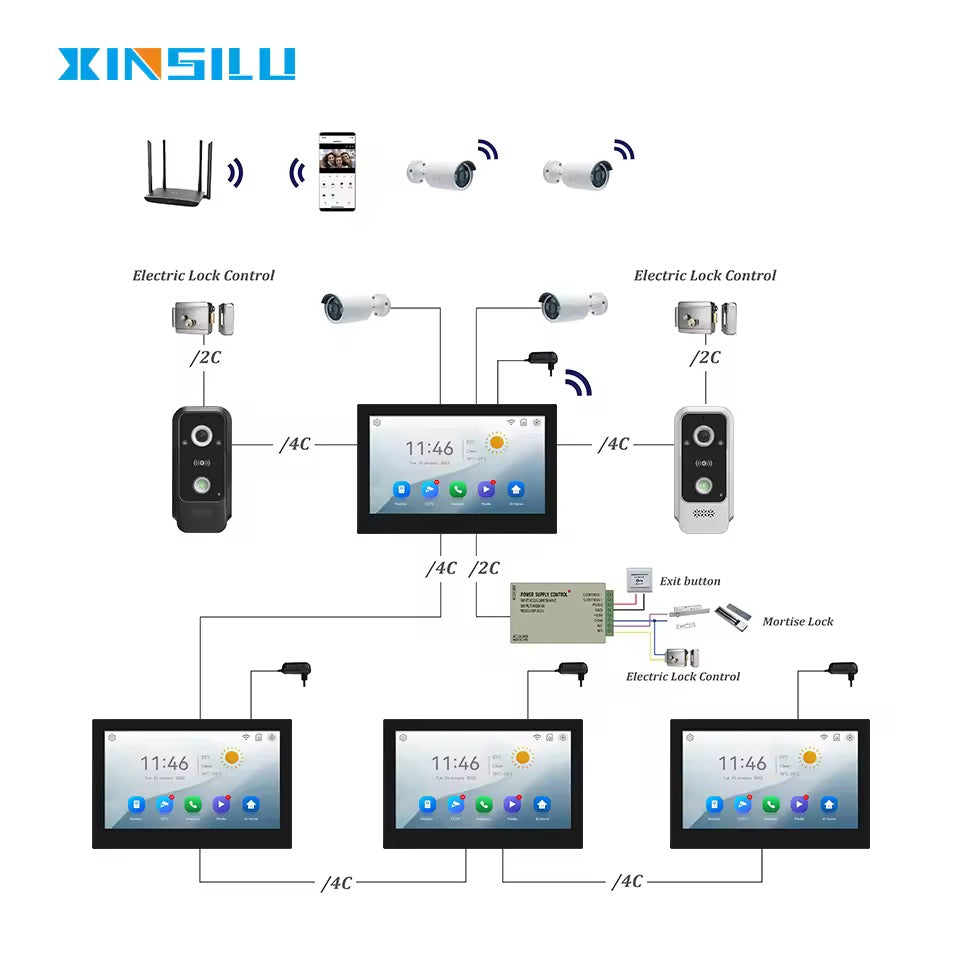 Visiophone HD 10 Pouces avec écran tactile, vision nocturne, NFC et contrôle WiFi NOIR