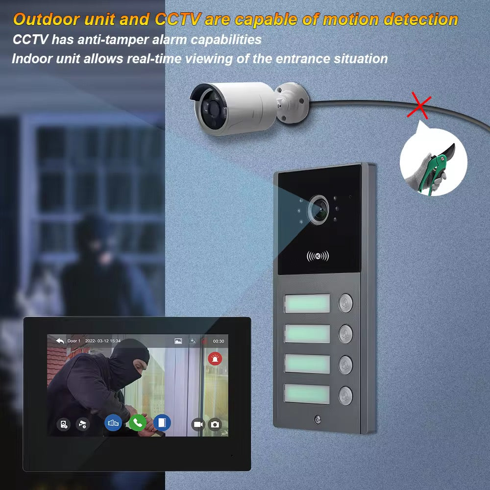 Visiophone HD 07 Pouces 04 poste avec 04 écran tactile, vision nocturne, NFC et contrôle WiFi NOIR