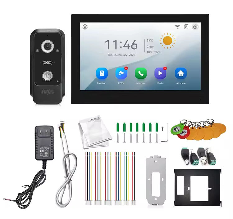 Visiophone HD 10 Pouces avec écran tactile, vision nocturne, NFC et contrôle WiFi NOIR