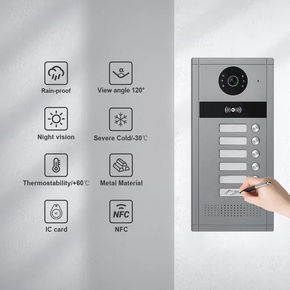 Visiophone HD 07 Pouces 06 poste avec 06 écran tactile, vision nocturne, NFC et contrôle WiFi NOIR