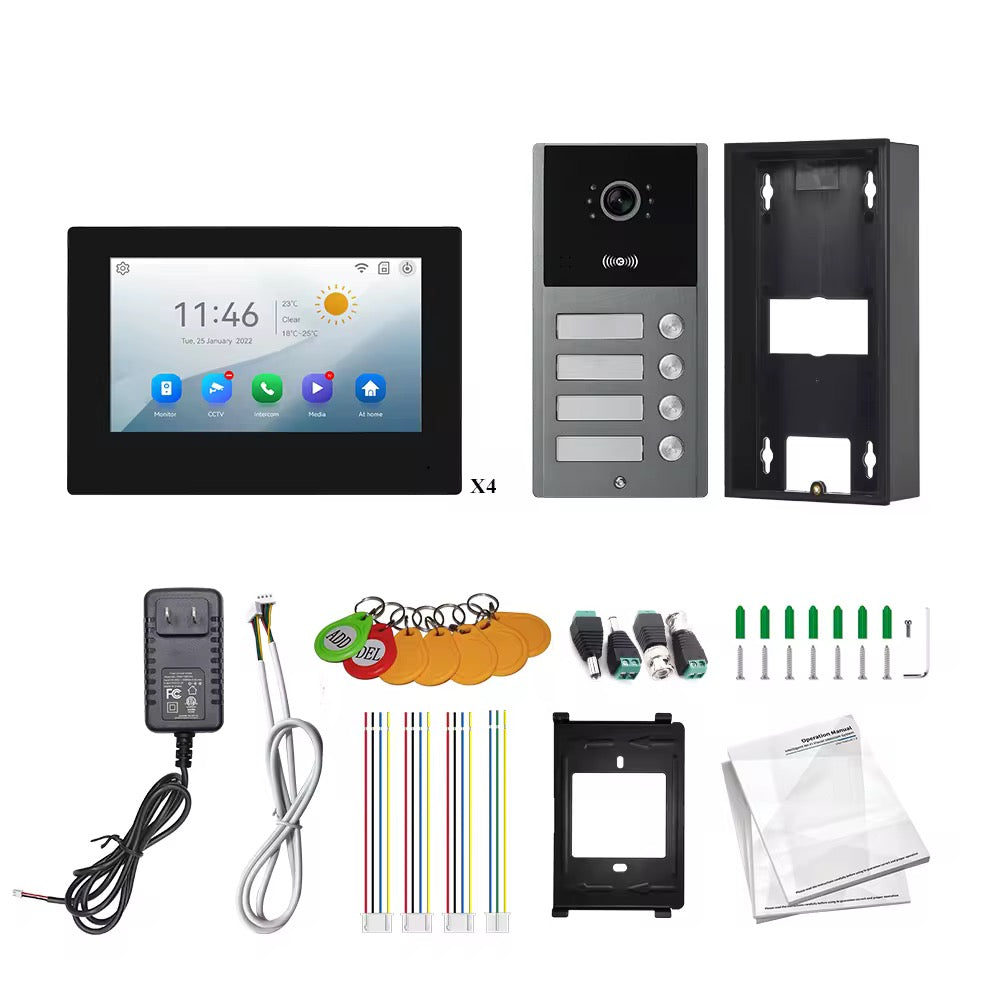 Visiophone HD 07 Pouces 04 poste avec 04 écran tactile, vision nocturne, NFC et contrôle WiFi NOIR