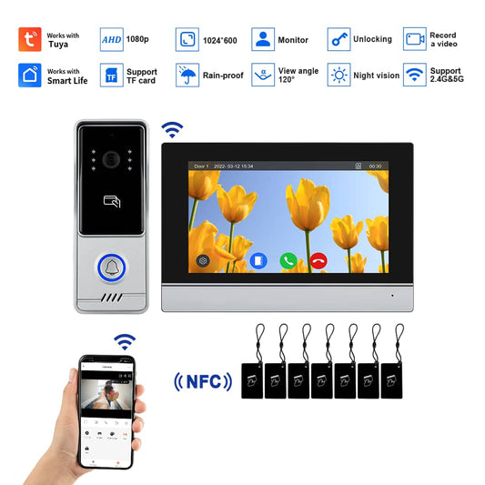 Visiophone HD 07 Pouces avec écran tactile, vision nocturne, NFC et contrôle WiFi