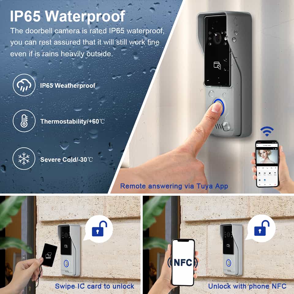 Visiophone HD 07 Pouces avec écran tactile, vision nocturne, NFC et contrôle WiFi