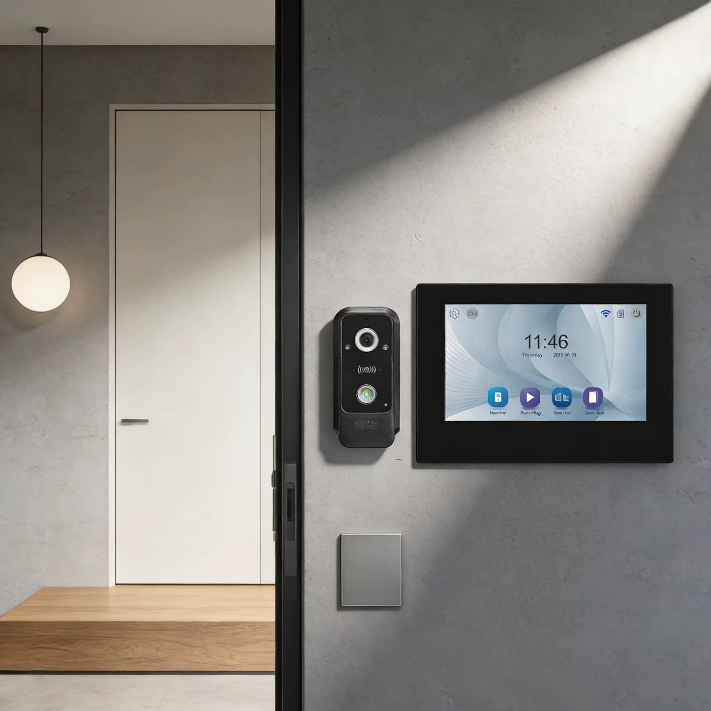 Visiophone HD 07 Pouces avec écran tactile, vision nocturne, NFC et contrôle WiFi NOIR