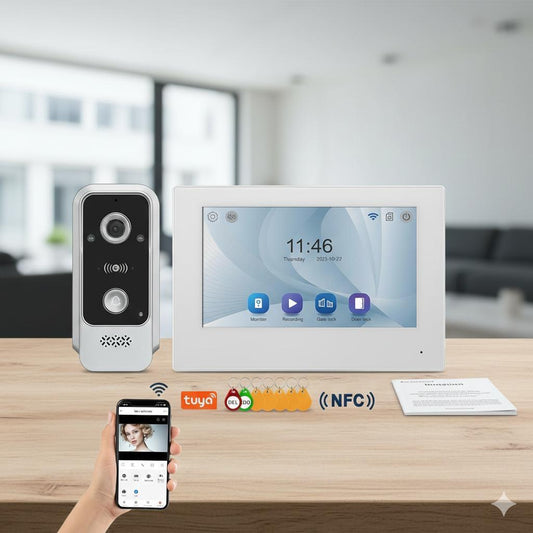 Visiophone HD avec écran tactile, vision nocturne, NFC et contrôle WiFi